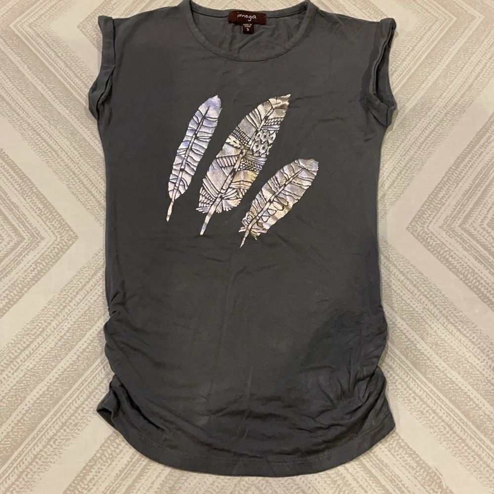 Imoga Girls Grey Tee with Silver Metallic Feathers